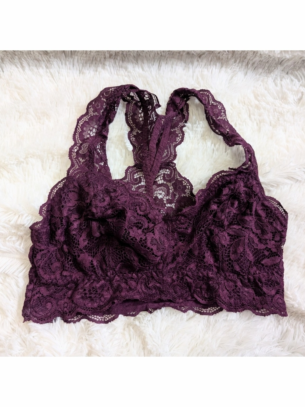 Serra Plum Purple Lace Racerback Lightly Lined Bralette Size Medium